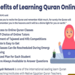 Benefits of online Quran classes, including flexible schedules, expert tutors, and certificates, with a Hadith about Quranic recitation.